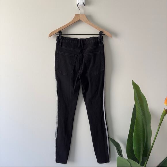 Good American Good Legs Black Skinny Jeans silver sparkle Side Stripes stretch 6 - Picture 4 of 13